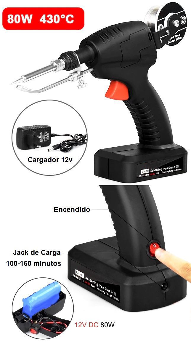 Soldador con aportacion de estaño 12v